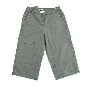 Collection L Cropped‎ Pants Womens 16 Green Cotton Linen Wide Leg Button Casual